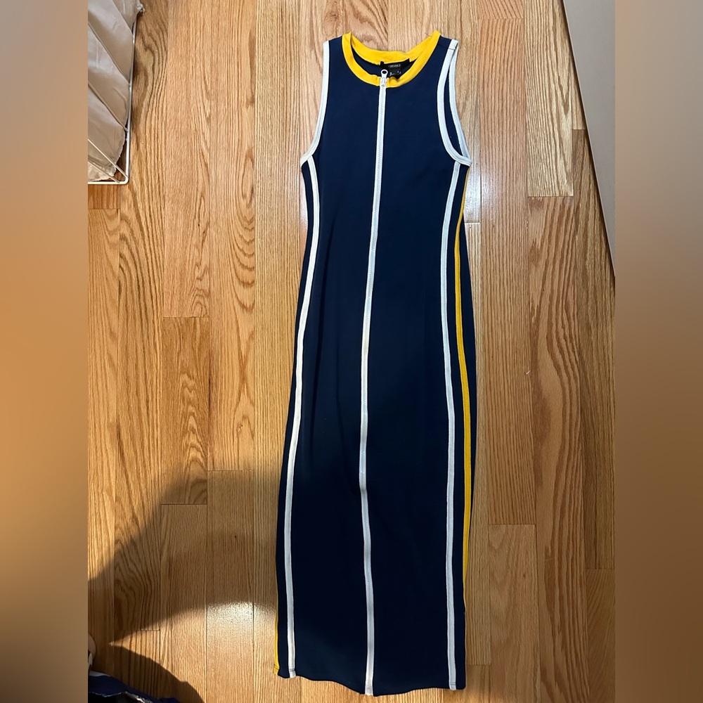 Forever 21 Navy Midi Dress with White and Yellow Accents